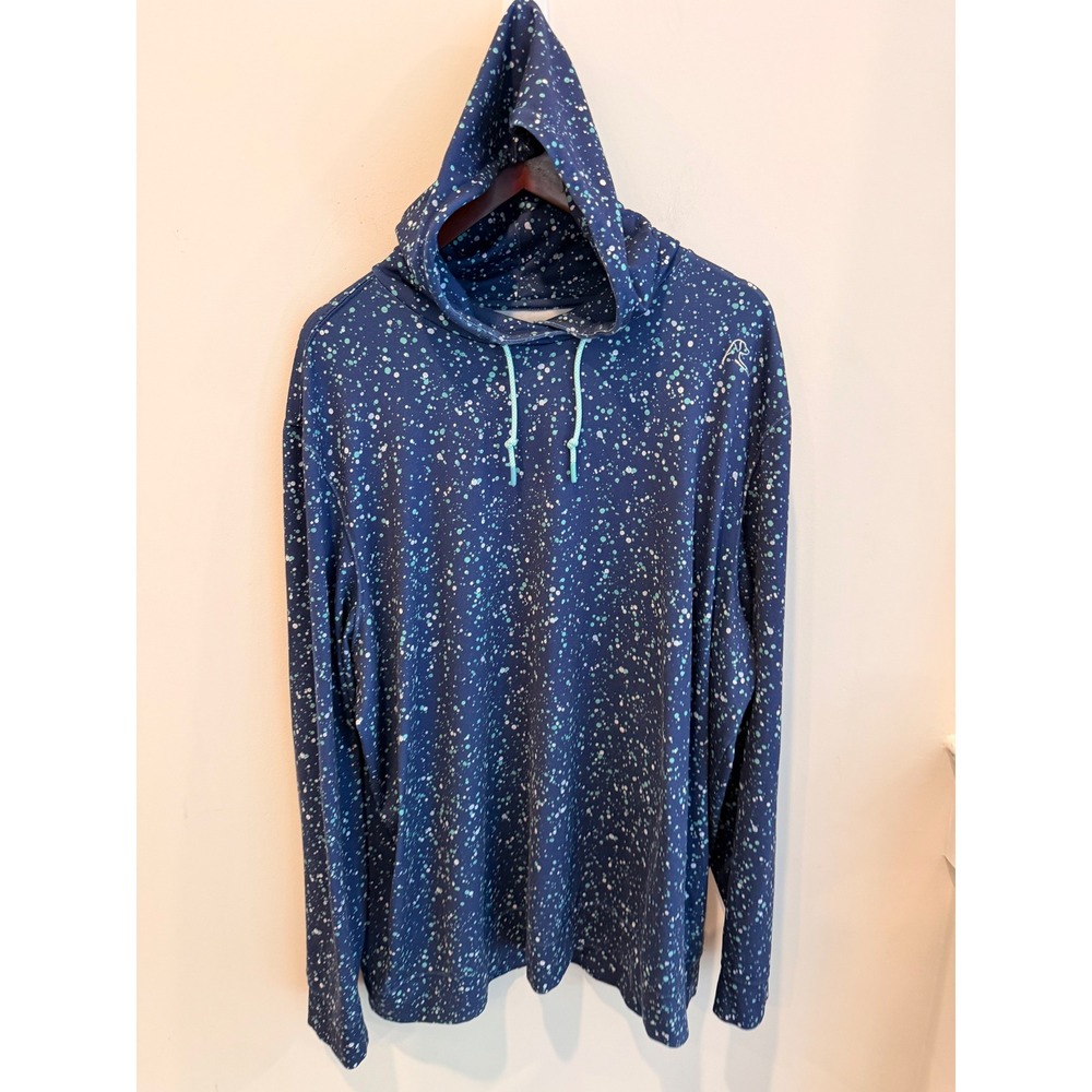 Rhoback Mens XXL Performance Hoodie Navy Blue Green Splatter Pullover Activewear